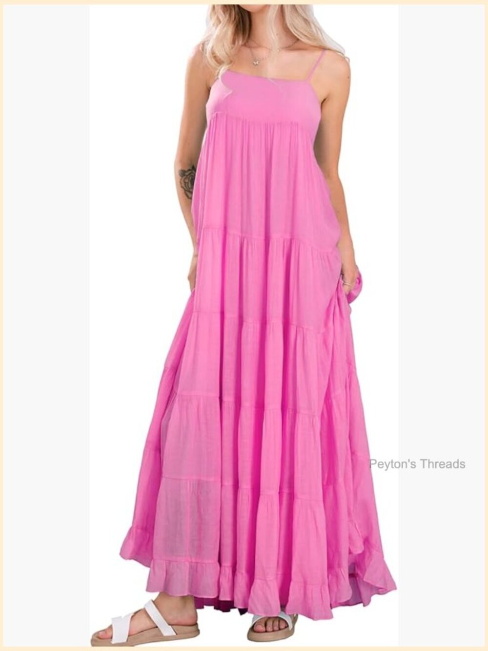 Women's Smocked Spaghetti Strap Maxi Dress | Tiered Ruffle Sleeveless Long